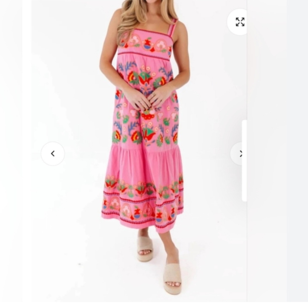 J. marie Landon midi dress hot pink multi floral embroidery sz XL
